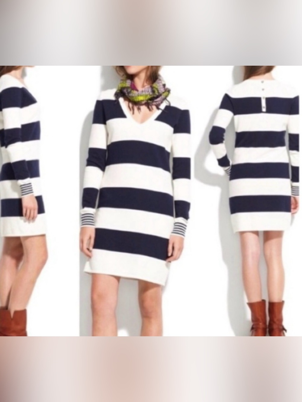Wallace by Madewell V-Neck Straight Shift Striped Sweater Dress Size Small